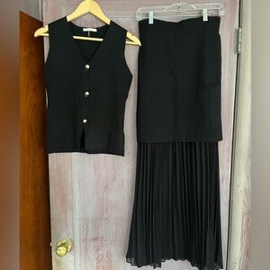 Rivir Elegant Black Pleated Skirt Top Set M